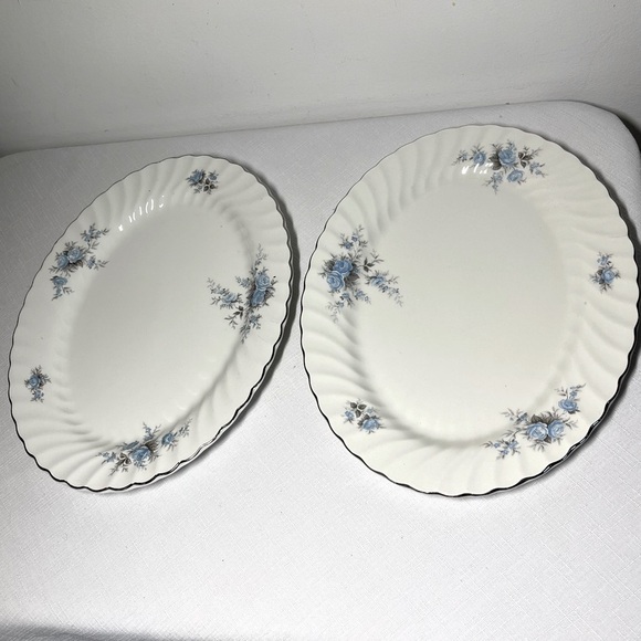 Johnson Brothers White and Blue Floral Oval Serving Plates. Vintage. Ironstone - Picture 1 of 5